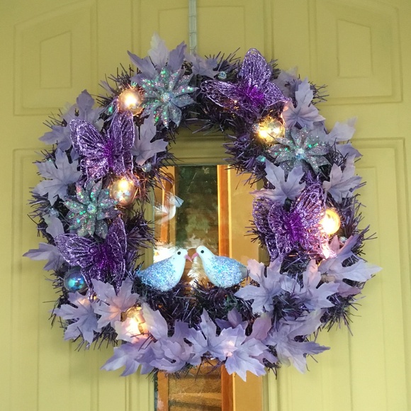 New Handcrafted Purple whimsical wreath 17 inches - Picture 1 of 6